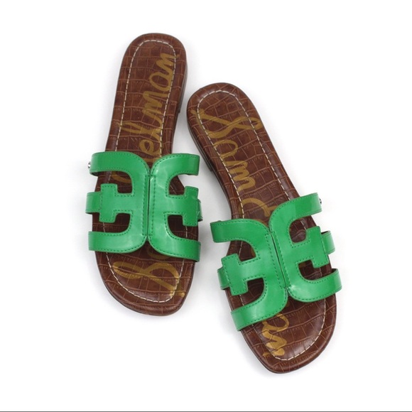 SOLD! Sam Edelman Bright Green Bay Slide Leather Sandals Size 8 - Picture 1 of 9